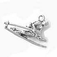 Charms. Sterling Silver, 23.9mm Width by 6.6mm Length by 14.6mm Height, Male Snow Skier Charm. Quantity Per Pack: 1 Piece.