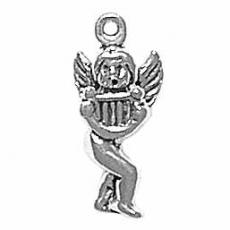 Charms. Sterling Silver, 8.8mm Width by 5.5mm Length by 19.9mm Height, Cupid With Harp Charm. Quantity Per Pack: 1 Piece.