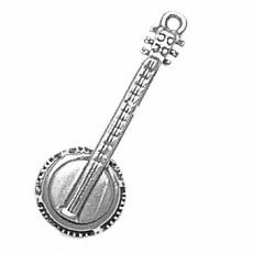 Charms. Sterling Silver, 10.7mm Width by 3.5mm Length by 28.8mm Height, Banjo Charm. Quantity Per Pack: 1 Piece.