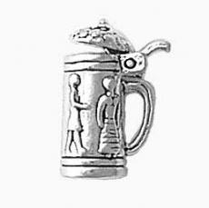 Charms. Sterling Silver, 11.0mm Width by 7.2mm Length by 16.5mm Height, Large Beer Stein Charm. Quantity Per Pack: 1 Piece.