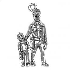 Charms. Sterling Silver, 11.6mm Width by 4.5mm Length by 24.2mm Height, Policeman With Boy Charm. Quantity Per Pack: 1 Piece.