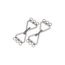 Load image into Gallery viewer, Sterling Silver, 14.2mm Width by 23.3mm Length, 3 Strand Triangle Eye with 13.9mm Width by 17.3mm Length Triangle Hook, Triangle Hook &amp; Eye Clasp. Quantity Per Pack: 1 Pair.
