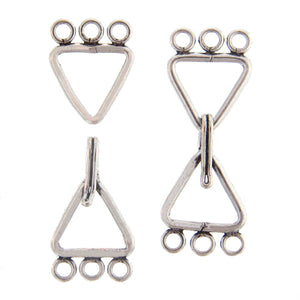 Sterling Silver, 14.2mm Width by 23.3mm Length, 3 Strand Triangle Eye with 13.9mm Width by 17.3mm Length Triangle Hook, Triangle Hook & Eye Clasp. Quantity Per Pack: 1 Pair.