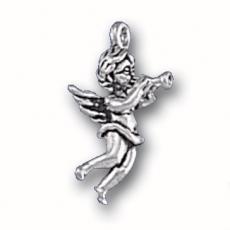 Charms. Sterling Silver, 9.6mm Width by 11.3mm Length by 22.1mm Height, Angel With Trumpet Charm. Quantity Per Pack: 1 Piece.