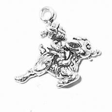 Charms. Sterling Silver, 19.2mm Width by 5.9mm Length by 17.3mm Height, Elf on Reindeer Charm. Quantity Per Pack: 1 Piece.