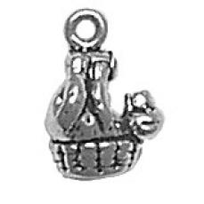 Charms. Sterling Silver, 7.9mm Width by 5.8mm Length by 11.7mm Height, Bear in Basket Charm. Quantity Per Pack: 1 Piece.