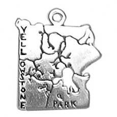 Charms. Sterling Silver, 18.4mm Width by 1.5mm Length by 20.5mm Height, Yellowstone Map Charm. Quantity Per Pack: 1 Piece.