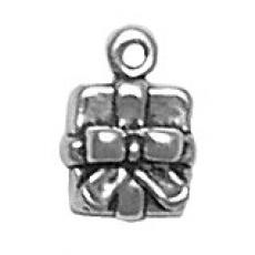 Charms. Sterling Silver, 8.3mm Width by 4.9mm Length by 9.5mm Height, Bear With Present Charm. Quantity Per Pack: 1 Piece.