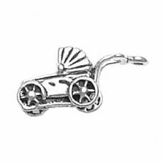 Charms. Sterling Silver, 8.7mm Width by 10.1mm Length by 19.8mm Height, Baby Buggy Charm. Quantity Per Pack: 1 Piece.