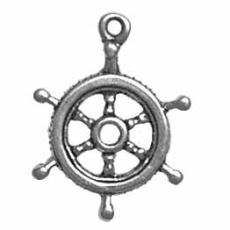 Charms. Sterling Silver, 16.1mm Width by 1.6mm Length by 21.0mm Height, Captain's Wheel Charm. Quantity Per Pack: 1 Piece.