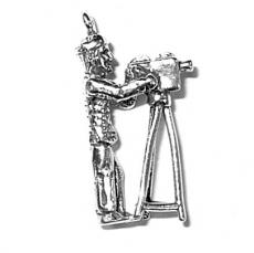 Charms. Sterling Silver, 6.5mm Width by 13.1mm Length by 24.2mm Height, Camera Man Charm. Quantity Per Pack: 1 Piece.