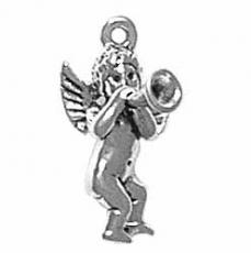 Charms. Sterling Silver, 9.4mm Width by 11.4mm Length by 22.4mm Height, Cupid With Horn Charm. Quantity Per Pack: 1 Piece.