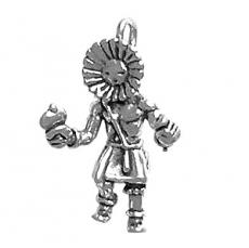 Charms. Sterling Silver, 12.7mm Width by 7.1mm Length by 18.9mm Height, Sun-Dancer Kachina Pendant. Quantity Per Pack: 1 Piece.