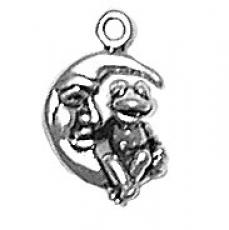 Charms. Sterling Silver, 8.8mm Width by 4.7mm Length by 14.1mm Height, Frog on Moon Charm. Quantity Per Pack: 1 Piece.