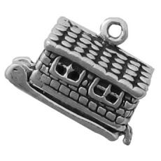 Charms. Sterling Silver, 17.2mm Width by 9.6mm Length by 13.6mm Height, Log Cabin Charm. Quantity Per Pack: 1 Piece.