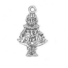 Charms. Sterling Silver, 14.2mm Width by 3.4mm Length by 23.3mm Height, Baby Doll With 