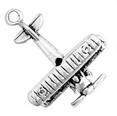 Charms. Sterling Silver, 19.5mm Width by 9.3mm Length by 24.6mm Height, Bi Plane Charm. Quantity Per Pack: 1 Piece.