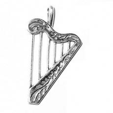 Charms. Sterling Silver, 19.0mm Width by 4.0mm Length by 32.6mm Height, Medium Sized Harp Pendant. Quantity Per Pack: 1 Piece.