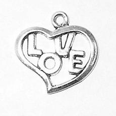 Charms. Sterling Silver, 16.5mm Width by 1.3mm Length by 16.2mm Height, Love & Heart Charm. Quantity Per Pack: 1 Piece.