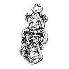 Charms. Sterling Silver, 9.0mm Width by 6.7mm Length by 20.4mm Height, Teddy Bear in Stocking Charm. Quantity Per Pack: 1 Piece.