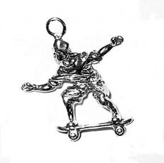 Charms. Sterling Silver, 21.6mm Width by 8.5mm Length by 25.8mm Height, Skateboarder Charm. Quantity Per Pack: 1 Piece.