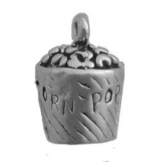 Charms. Sterling Silver, 10.6mm Width by 11.1mm Length by 16.1mm Height, Popcorn Bucket Charm. Quantity Per Pack: 1 Piece.