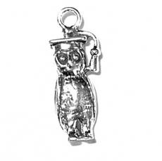 Charms. Sterling Silver, 7.7mm Width by 5.3mm Length by 20.5mm Height, Owl With Graduation Cap & Gown Charm. Quantity Per Pack: 1 Piece.