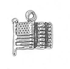 Charms. Sterling Silver, 12.8mm Width by 3.4mm Length by 14.1mm Height, American Flag Charm. Quantity Per Pack: 1 Piece.