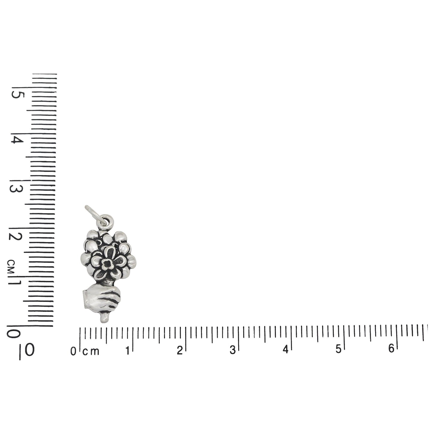 Sterling Silver, 10.6mm Width by 4.1mm Length by 21.7mm Height, Hand Holding Bouquet Charm. Quantity Per Pack: 1 Piece.