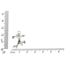 Load image into Gallery viewer, Sterling Silver, 17.0mm Width by 4.7mm Length by 20.2mm Height, Crossed Skis With Poles Charm. Quantity Per Pack: 1 Piece.
