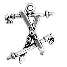 Charms. Sterling Silver, 17.0mm Width by 4.7mm Length by 20.2mm Height, Crossed Skis With Poles Charm. Quantity Per Pack: 1 Piece.