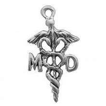 Load image into Gallery viewer, Charms. Sterling Silver, 11.5mm Width by 2.9mm Length by 21.4mm Height, Caduceus, Medical Symbol Charm. Quantity Per Pack: 1 Piece.
