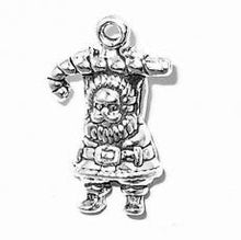 Load image into Gallery viewer, Charms. Sterling Silver, 14.1mm Width by 8.5mm Length by 22.0mm Height, Santa With Candy Cane Charm. Quantity Per Pack: 1 Piece.
