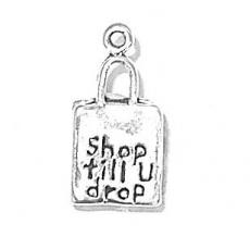 Charms. Sterling Silver, 11.0mm Width by 6.5mm Length by 20.6mm Height, Shopping Bag Charm. Quantity Per Pack: 1 Piece.