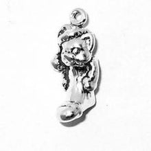 Load image into Gallery viewer, Charms. Sterling Silver, 10.2mm Width by 10.1mm Length by 22.5mm Height, Kitten in Stocking Charm. Quantity Per Pack: 1 Piece.
