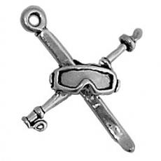 Charms. Sterling Silver, 17.4mm Width by 5.4mm Length by 17.7mm Height, Skis With Goggles Charm. Quantity Per Pack: 1 Piece.