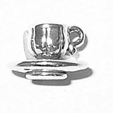 Charms. Sterling Silver, 11.9mm Width by 11.8mm Length by 7.9mm Height, Cup & Saucer Charm. Quantity Per Pack: 1 Piece.