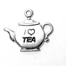 Charms. Sterling Silver, 20.9mm Width by 2.3mm Length by 17.6mm Height, Tea Pot With 