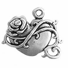 Charms. Sterling Silver, 20.9mm Width by 4.5mm Length by 18.7mm Height, Heart With Roses Charm. Quantity Per Pack: 1 Piece.