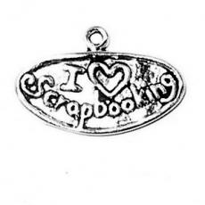 Charms. Sterling Silver, 23.8mm Width by 2.7mm Length by 15.1mm Height, "I Love Scrapbooking" Charm. Quantity Per Pack: 1 Piece.