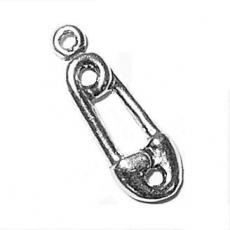 Charms. Sterling Silver, 7.2mm Width by 3.3mm Length by 20.3mm Height, Safety Pin Charm. Quantity Per Pack: 1 Piece.