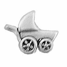 Charms. Sterling Silver, 6.2mm Width by 16.1mm Length by 12.2mm Height, Baby Buggy Charm. Quantity Per Pack: 1 Piece.