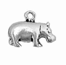 Charms. Sterling Silver, 13.3mm Width by 4.3mm Length by 10.6mm Height, Hippopotamus Charm. Quantity Per Pack: 1 Piece.