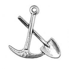 Charms. Sterling Silver, 17.5mm Width by 1.8mm Length by 19.4mm Height, Pick & Shovel Charm. Quantity Per Pack: 1 Piece.