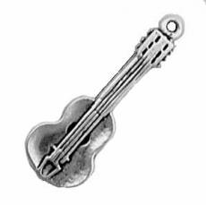 Charms. Sterling Silver, 9.7mm Width by 2.0mm Length by 27.3mm Height, Spanish Guitar Charm. Quantity Per Pack: 1 Piece.