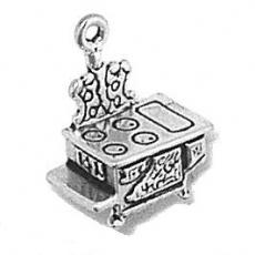 Charms. Sterling Silver, 14.0mm Width by 8.8mm Length by 17.1mm Height, Old Fashion Stove Charm. Quantity Per Pack: 1 Piece.