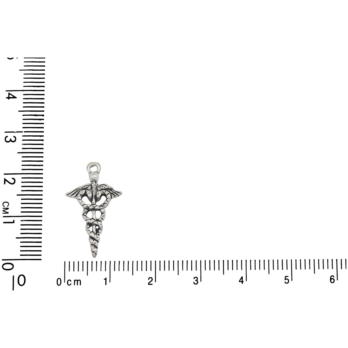 Sterling Silver, 12.5mm Width by 3.2mm Length by 21.9mm Height, Caduceus / Medical Symbol Charm. Quantity Per Pack: 1 Piece.