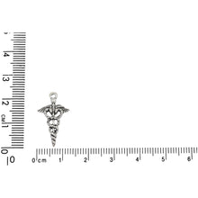 Load image into Gallery viewer, Sterling Silver, 12.5mm Width by 3.2mm Length by 21.9mm Height, Caduceus / Medical Symbol Charm. Quantity Per Pack: 1 Piece.
