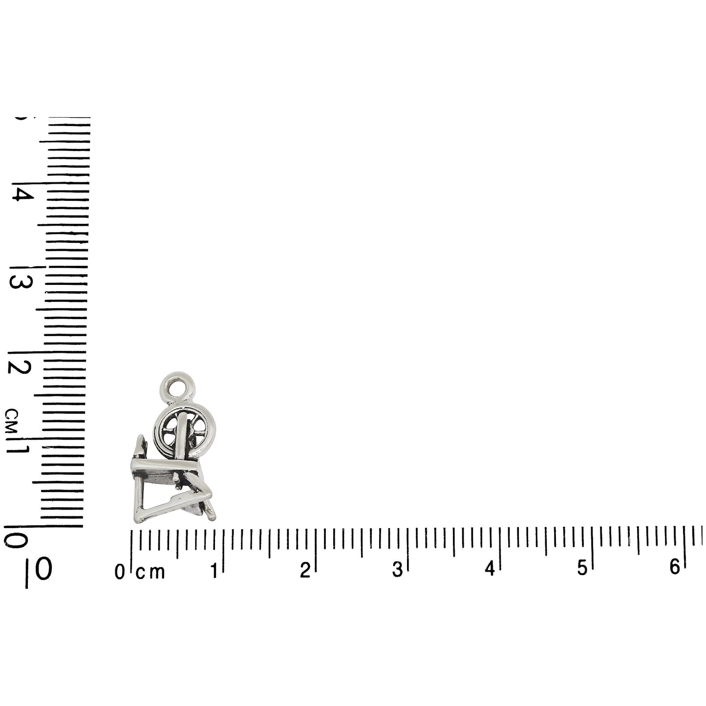 Sterling Silver, 9.0mm Width by 6.3mm Length by 17.4mm Height, Spinning Wheel Charm. Quantity Per Pack: 1 Piece.