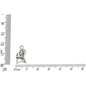 Sterling Silver, 9.0mm Width by 6.3mm Length by 17.4mm Height, Spinning Wheel Charm. Quantity Per Pack: 1 Piece.